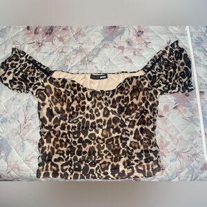 Cheetah print off the shoulder crop top